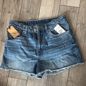 Buffalo David Bitton Blue Washed Denim Frayed Hem Shorts